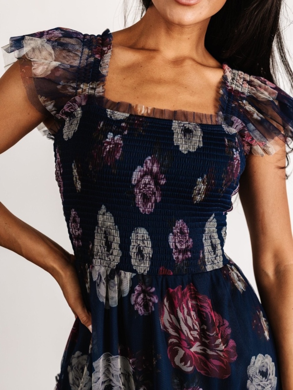 Baltic Born Clementine Tulle Midi Dress | Navy Floral Size LL - Picture 3 of 5